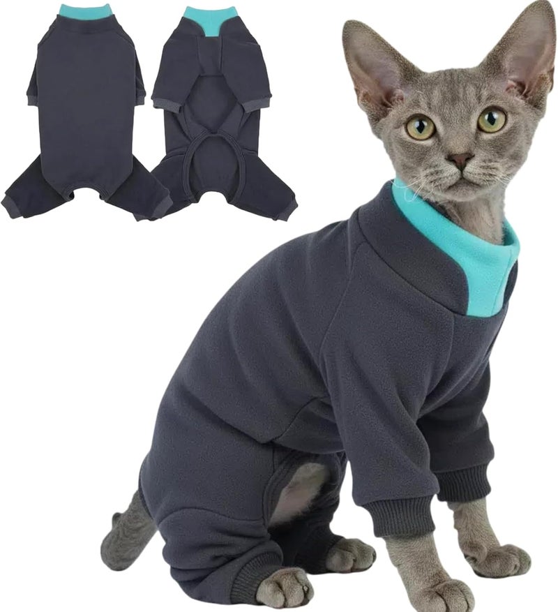 T'CHAQUE Sticky Hair Cat Onesie - Soft Long Sleeve Cat Pajamas, Anti-Shedding,Surgery Recovery Suit, Wound Protection & Preventing Licking, Kitten Sweaters for Male Female, Darkgray-XL - Image 1